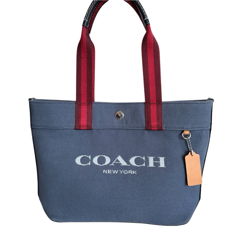 Coach Small Canvas Shoulder Tote Bag Blue Denim Multi Red Handle CK168